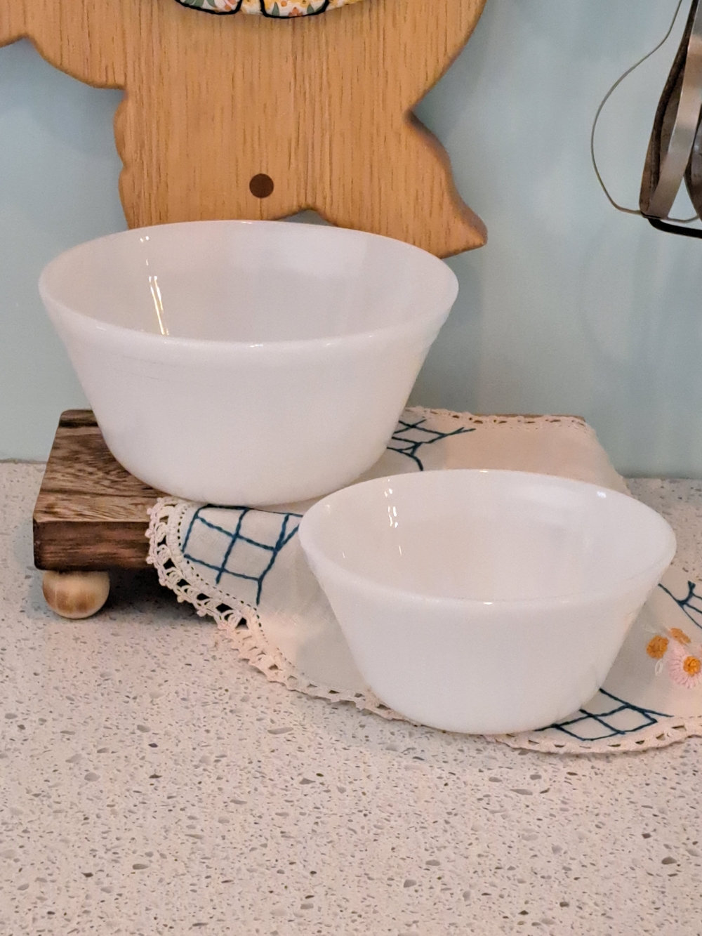 Vintage 40's/50's White Milkglass Ovenware Bowls - Set of 2